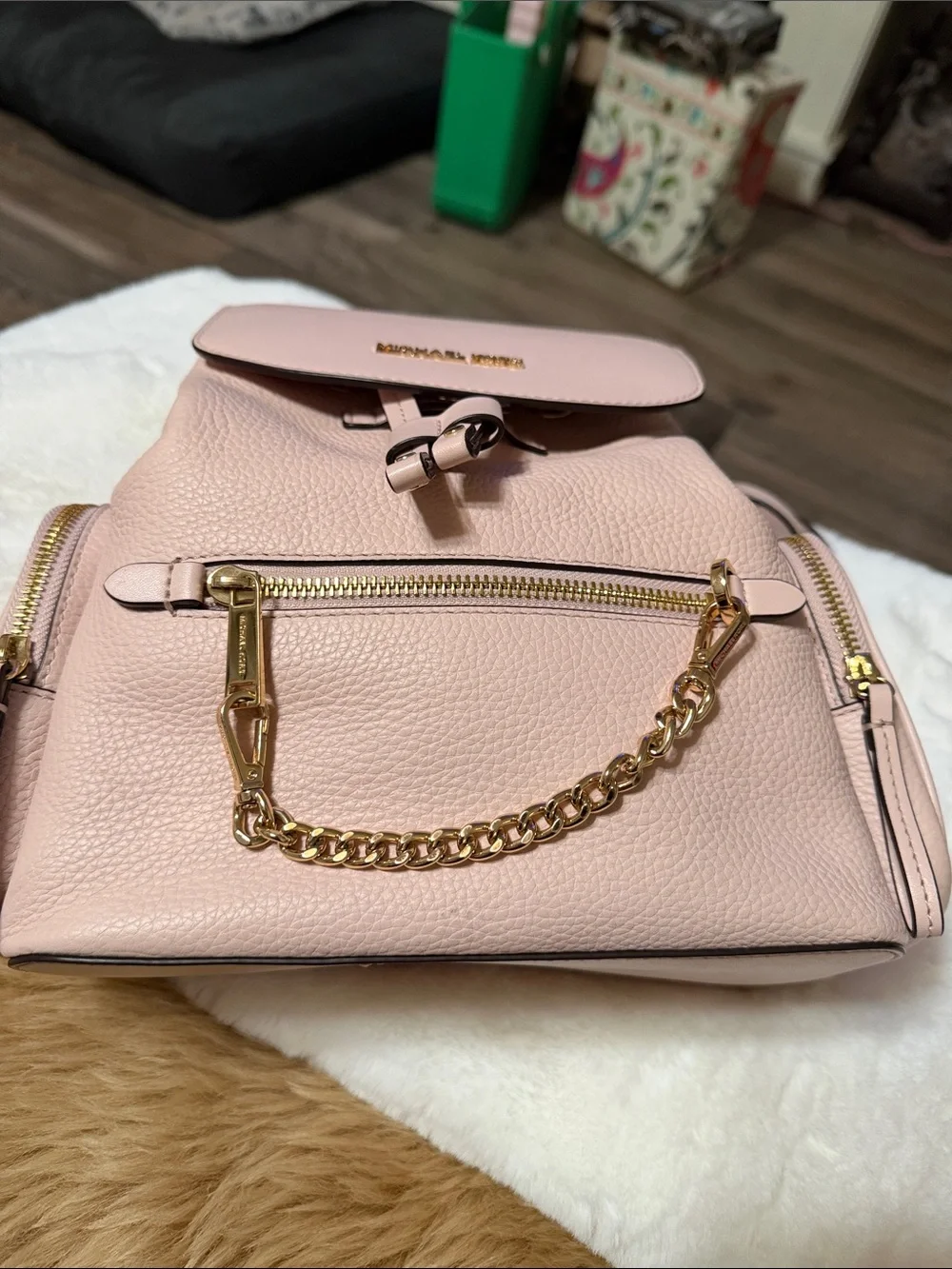Michael Kors POWDER BLUSH Jet Set Travel Medium Pebble Leather Chain Backpack